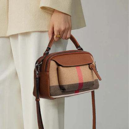 Sac à main chic à motif écossais – Toile premium – Mélange de cuir, haut élégant – poignée et bandoulière