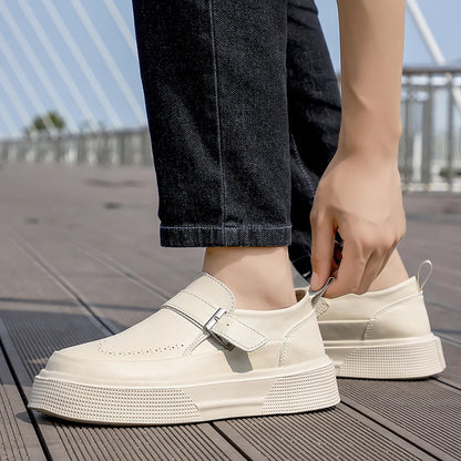 2025 Nouveaux mocassins à plateforme pour hommes Chaussures à enfiler en cuir à semelle épaisse Chaussures de marche confortables et décontractées pour hommes Chaussures plates à enfiler à la mode