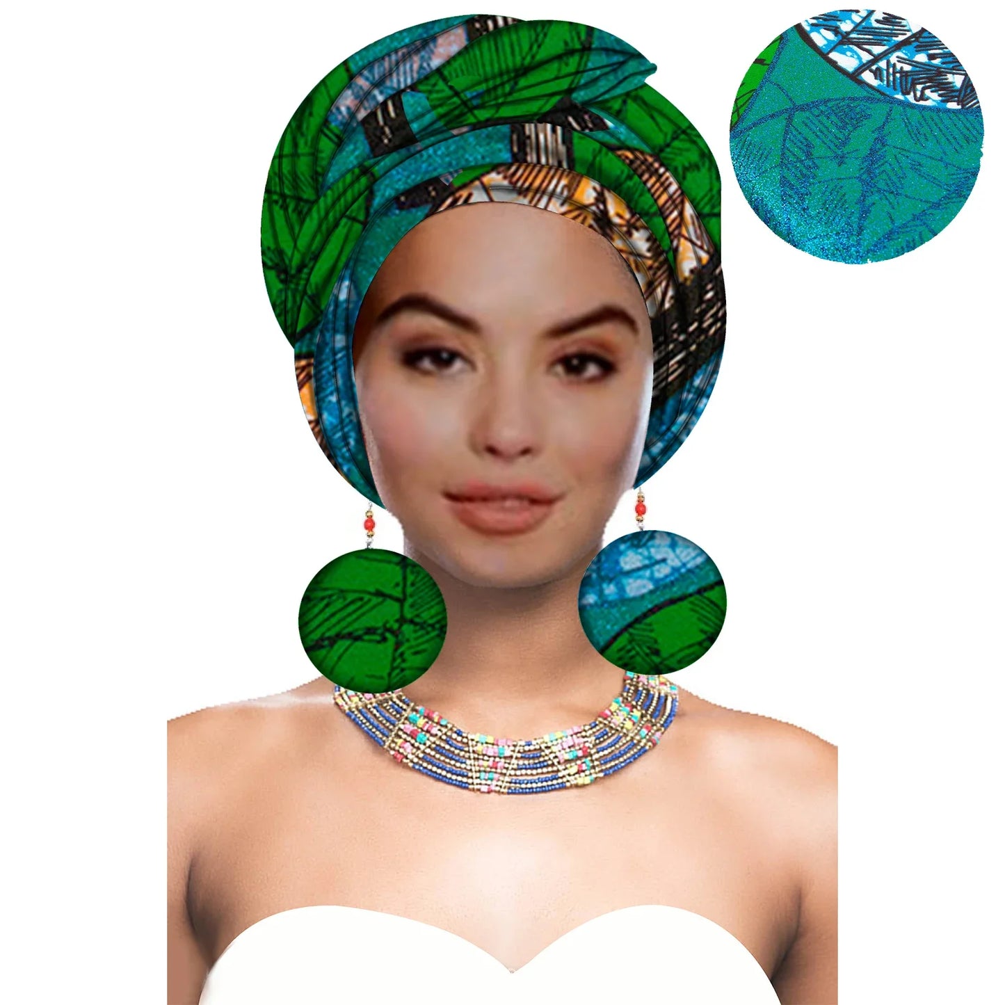 Turbans - bandeaux africains pour femme foulard africain couvre-chef nigérian avec boucle d'oreille assortie Dashiki Ankara cire S20H004