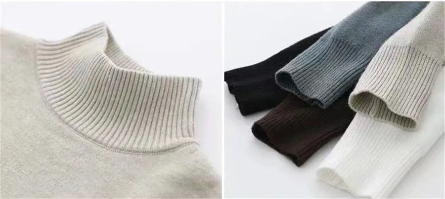 Pull Slim à Demi-Col Roulé pour Femme, Tricot Doublé de Velours, Chaud, Épais, en Jersey Doux, Collection Hiver