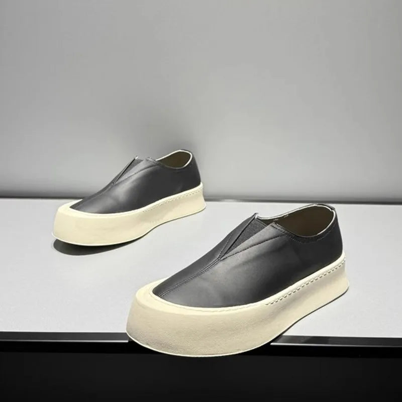 Hommes respirant mode personnalité en cuir véritable bas plate-forme mocassins marche hommes haute rue confortable sans lacet chaussures