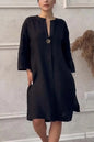 Robe pull décontractée à manches longues pour femmes, robe maxi boutonnée, col en V, fente latérale double, coton et lin, document solide, nouveau, 2024