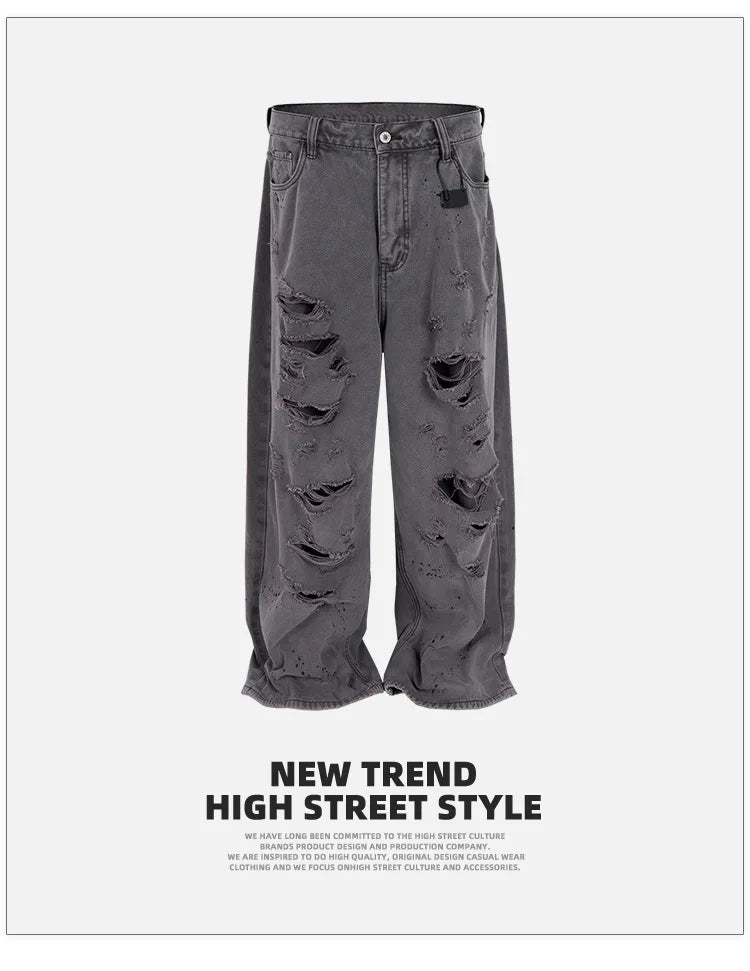 MIJKO jean Baggy délavé pour hommes Streetwear Hip Hop grand jean détruit pantalon en Denim droit