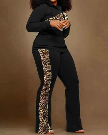 Ensemble de pantalons longs droits pour femmes, fermeture éclair imprimée, col montant, gaine, manches longues, décontracté, automne, hiver, 2024