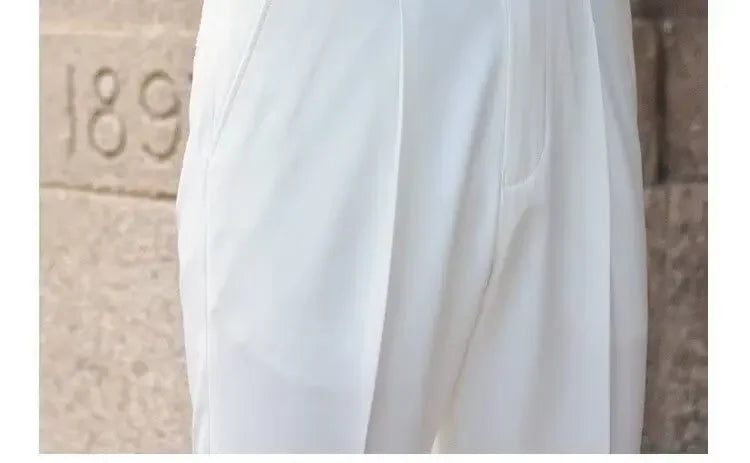 BS Vintage taille haute hommes décontracté pantalon droit Smalltrousers affaires britanniques Paris boucle blanc pantalon Long