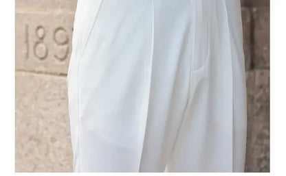 BS Vintage taille haute hommes décontracté pantalon droit Smalltrousers affaires britanniques Paris boucle blanc pantalon Long