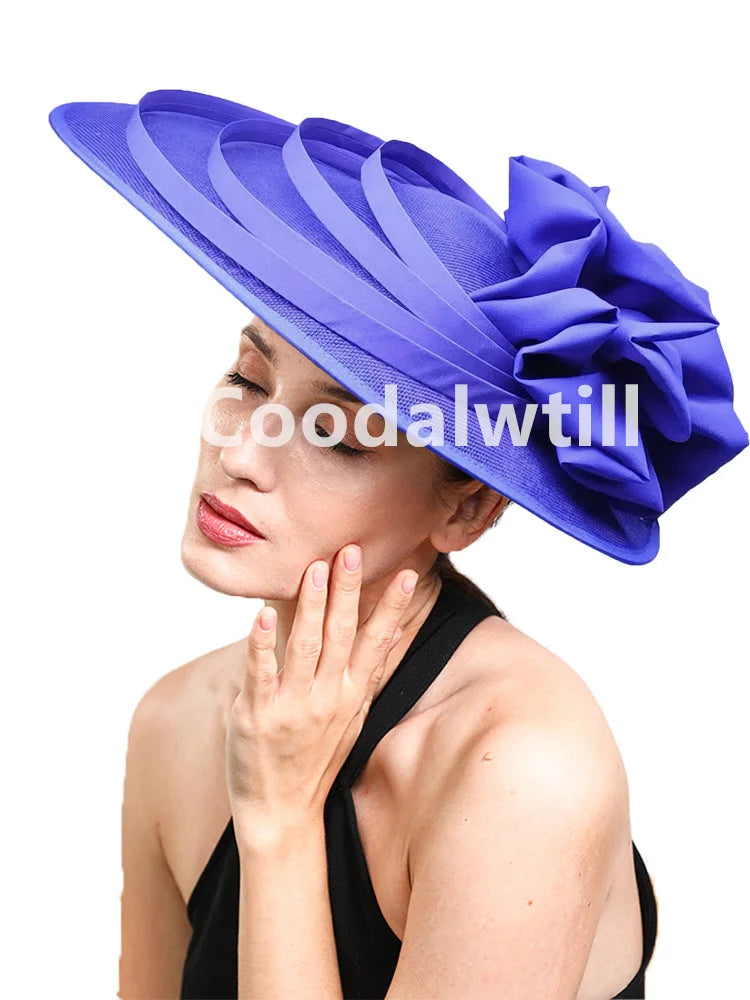 Noir grand Chapeau fascinateur femmes Royal Ascot casque fleur mode Chapeau Casquette pour église Kentucky Derby Chapeau Casquette bandeau