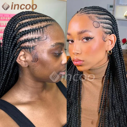 Perruque tressée synthétique Cornrow Box, perruques Full Lace Front, tresses tribales, perruque tressée Jgreeting Box, perruque tressée Faux Locs sans nœuds, 36 po