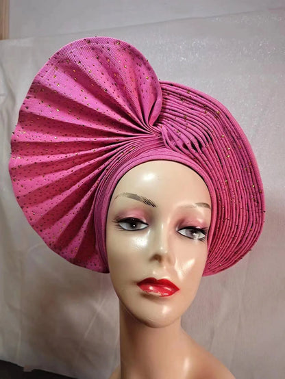 Turban de tête musulman pour femmes, Gele africain violet, casquettes déjà fabriquées, Auto Aso Oke, cravate de sauna Gele, chapeau rond pour dames, Z620-2 de fête