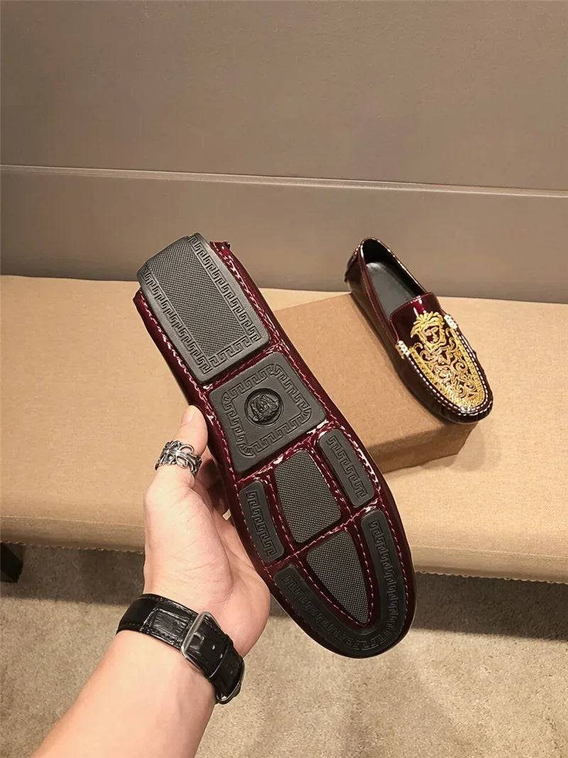 Chaussures Décontractées en Cuir Verni Astronomique Souple pour Homme, Style Coréen, Décontracté, en Une Étape, Style Britannique, pour Paresseux, Nouvelle Collection Printemps Été