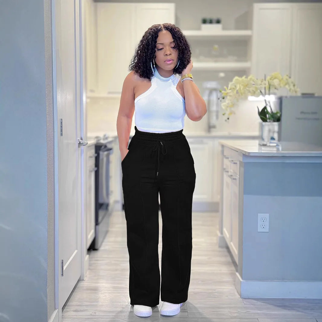 Pantalon femmes pantalons de survêtement pantalons longs cordon taille haute pantalon droit Y2k Streetwear épissure Capris décontracté survêtement 2025 Capris