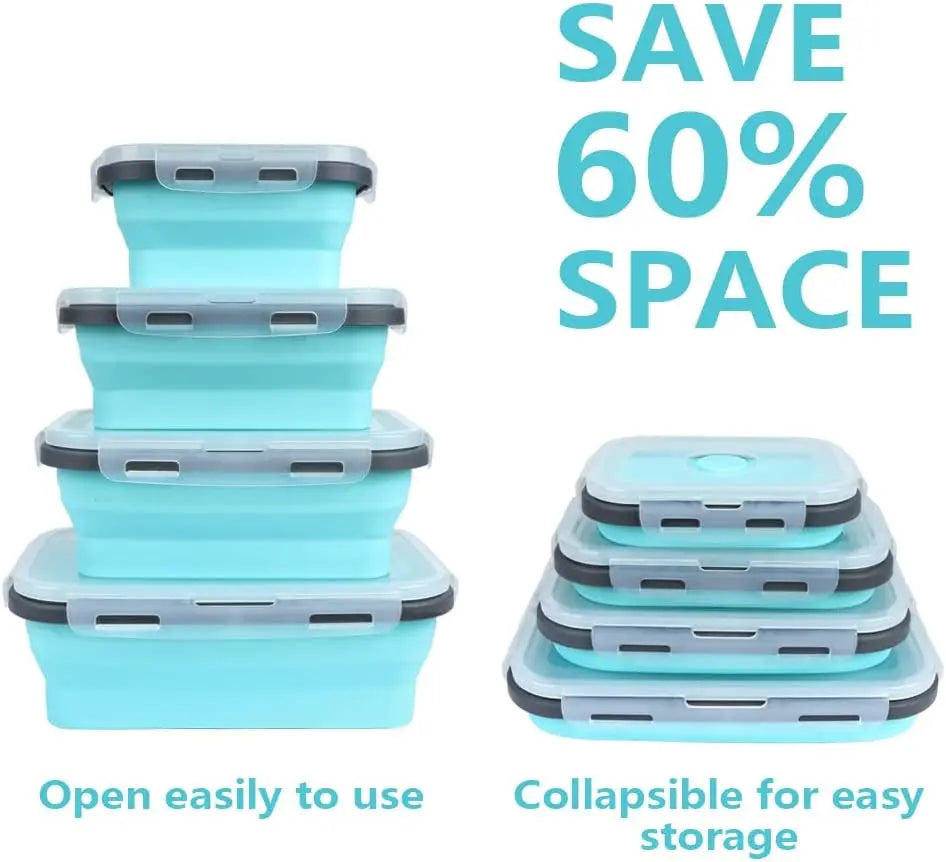 Conteneurs de stockage des aliments pliables 4PS avec couvercles et évent, ensemble de conteneurs de préparation des repas pliables en Silicone empilables de cuisine pour