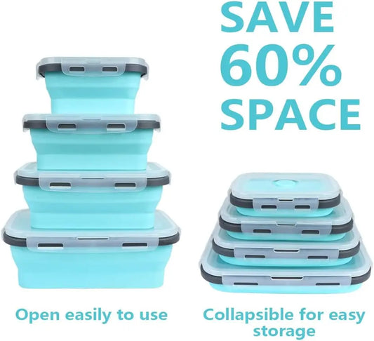 Conteneurs de stockage des aliments pliables 4PS avec couvercles et évent, ensemble de conteneurs de préparation des repas pliables en Silicone empilables de cuisine pour