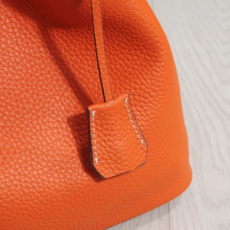 Sac à lunch en cuir de vachette véritable, panier alimentaire E27, sac à main de pique-nique Amazon, poignée supérieure souple, 2024 importé