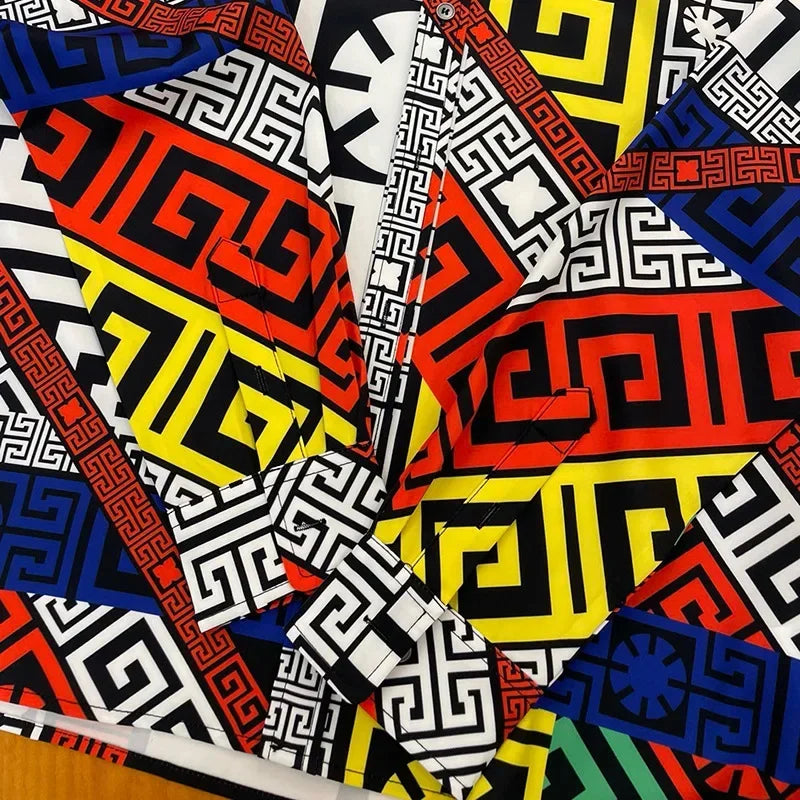 Chemises de luxe royales pour hommes, vêtements ajustés, chemises à imprimé floral complet, bandes dessinées longues, chemises de fête de remise de diplôme, s sociaux de luxe pour hommes