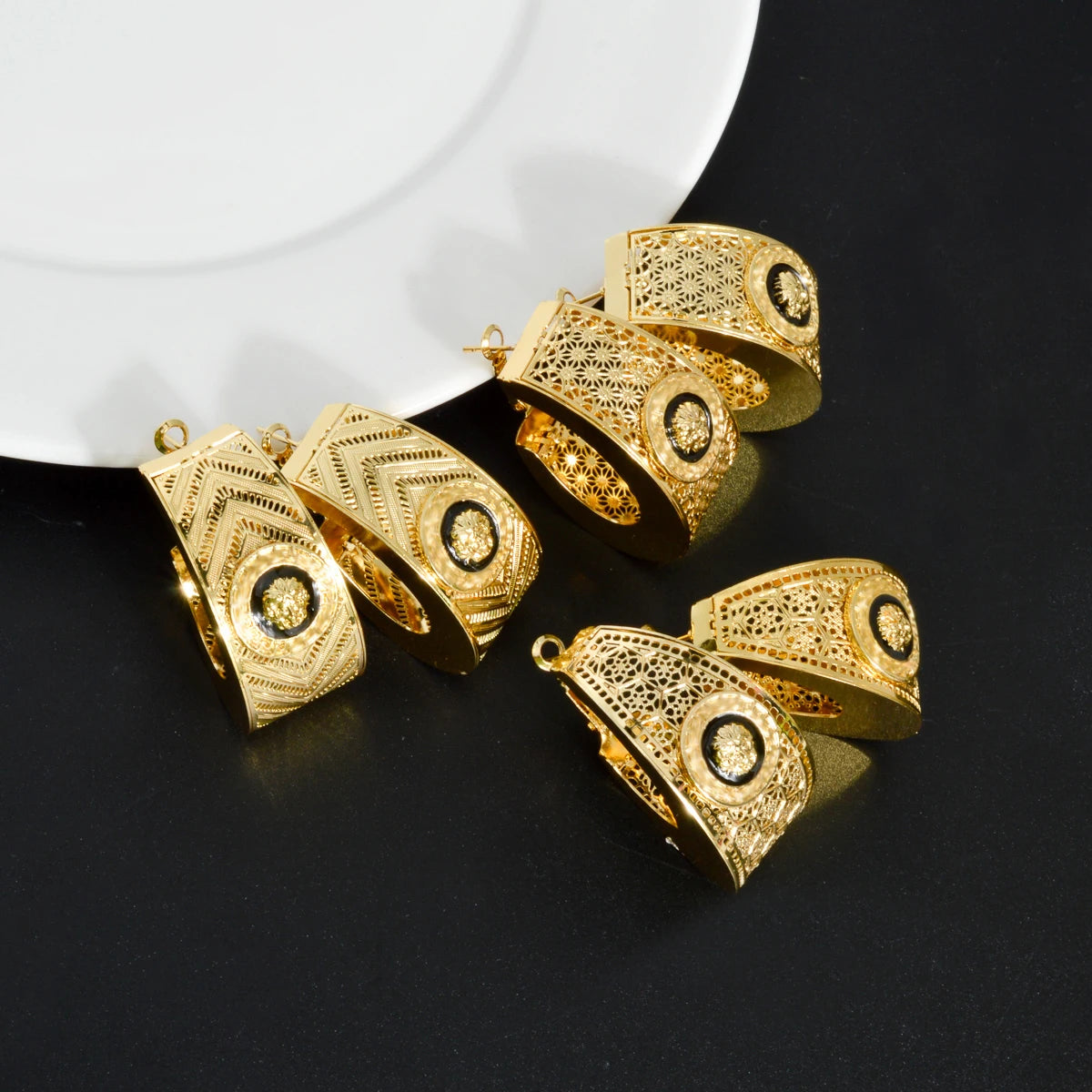 ZEADear – boucles d'oreilles ajourées couleur or 18 carats, en émail noir, gouttes d'huile, boucles d'oreilles, cadeaux de mariage du Nigeria et de l'afrique