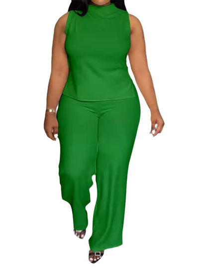 Wmstar femmes deux pièces ensemble grande taille 3XL 4XL été décontracté à la mode imprimé chemise sans manches costume pantalon à jambes larges tenues féminines