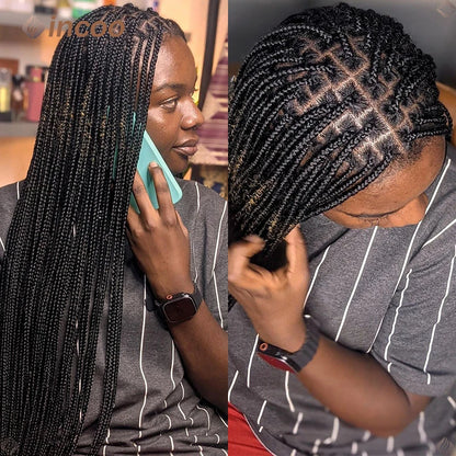 Perruques tressées synthétiques pour femmes noires perruque pleine dentelle tresse africaine sans noeud boîte tresses cheveux avant de lacet perruques pas cher Cornrow tresses