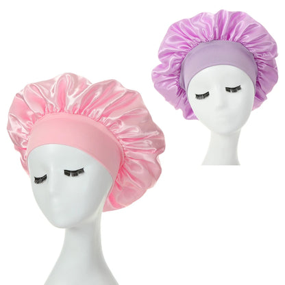 2 pièces lait Imitation soie large bord Satin tissu femmes cheveux chapeau Bonnet bande élastique chapeaux bonnets pour les femmes