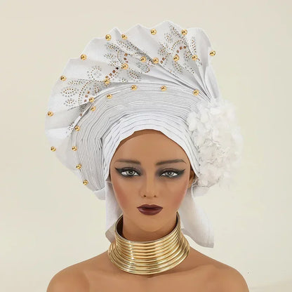 Turban africain nigérian, Bonnet Hijab Auto Gele, couvre-chef déjà fabriqué Sego Gele, bandeau pour fête de mariage