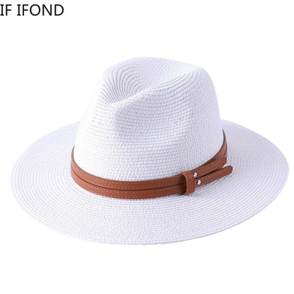 56-58-59-60CM nouveau chapeau de paille de forme souple Panama naturel été femmes/hommes casquette de soleil de plage à large bord Protection UV chapeau Fedora