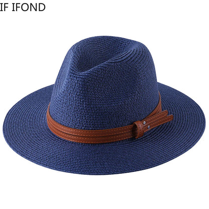 56-58-59-60CM nouveau chapeau de paille de forme souple Panama naturel été femmes/hommes casquette de soleil de plage à large bord Protection UV chapeau Fedora