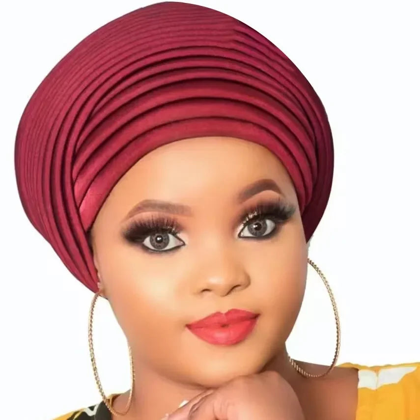 Turban Africain Plissé pour Femme, Déjà Fait, Cravates de Sauna, Bonnet Auto Gele, Hijab Musulman, Mariage Nigérian, Chapeau Rond