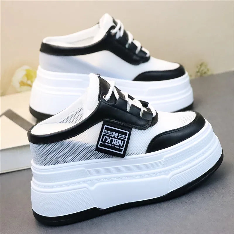 Pantoufles d'Été à Semelles Compensées pour Femmes, Chaussures Paresseuses en Maille Respirante pour Petits Pieds, Sandales à Plateforme Antidérapantes