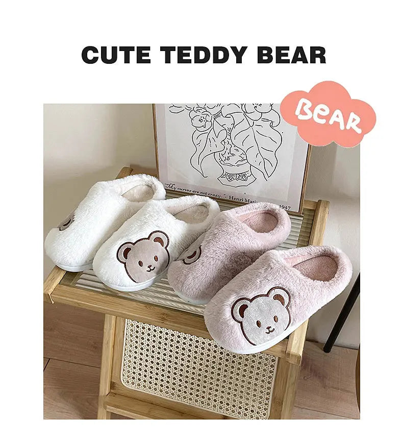 Ours en peluche pantoufles pour femmes hommes mode Kawaii moelleux hiver chaud pantoufles amoureux dessin animé ours en peluche maison chaussures TG03
