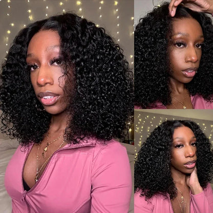 Perruque Bob Lace Front Wig Naturelle Remy, Cheveux Crépus Bouclés, Transparent HD, Sans Colle, Bon Marché, pour Femme
