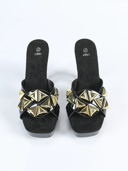 Pantoufles à plateforme pour femmes, style étrange, fretwork, talons hauts, carré, Parker, sandales évidées, chaussures d'été pour femmes, nouveau, 2025, 12cm