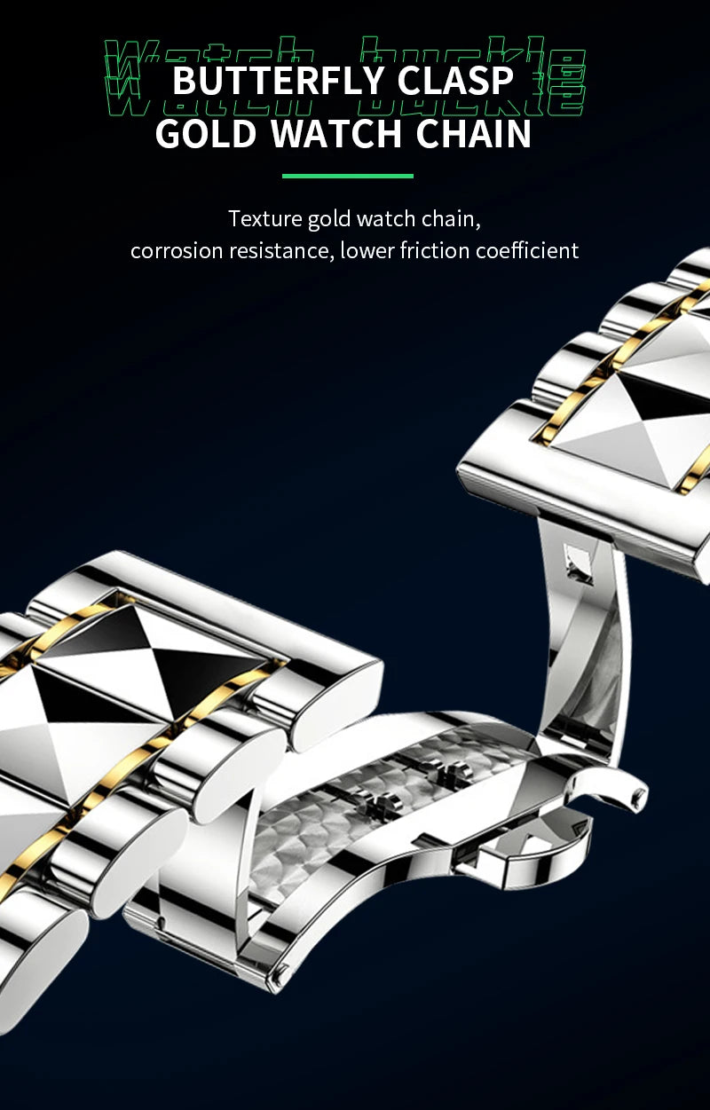 Montre de luxe en acier inoxydable pour homme, diamant, eau, lueur nocturne, double calendrier, mouvement à quartz, bleu, or, mode, affaires, 41mm