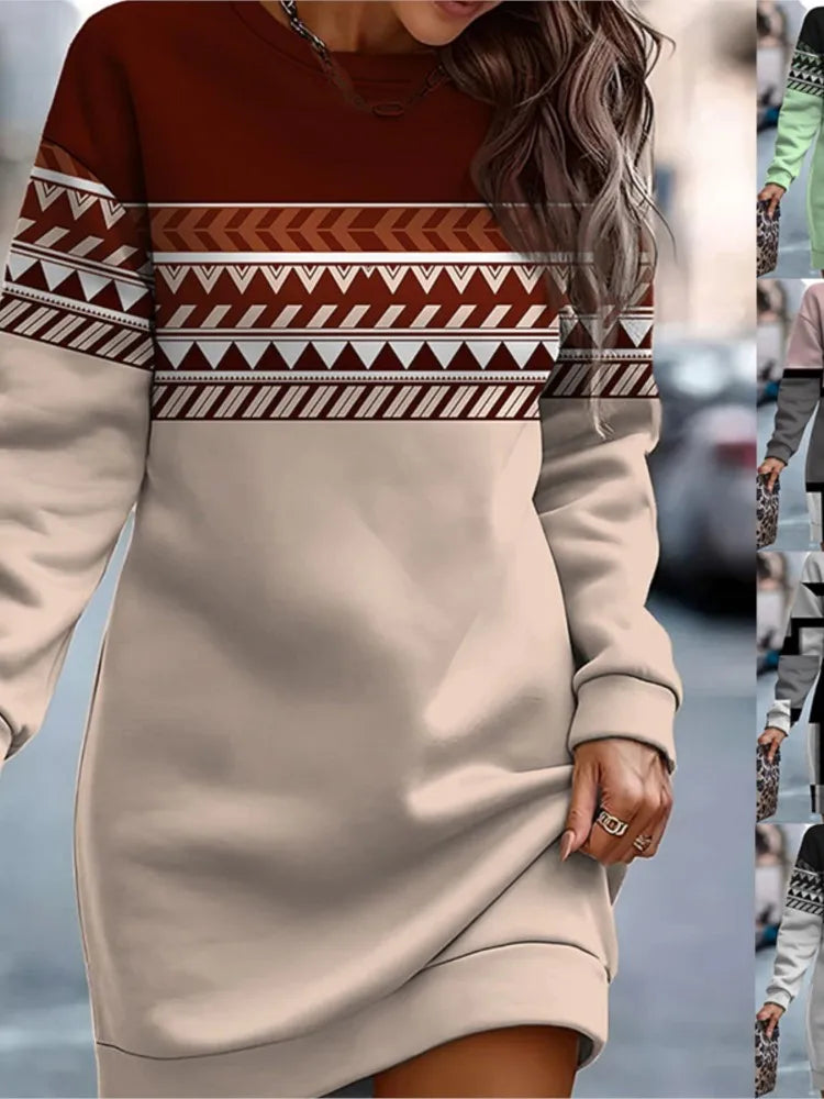 Automne hiver sweat robes pour femmes 2023 mode imprimé col rond à manches longues décontracté Robe ample nouvelle femme sweats Robe