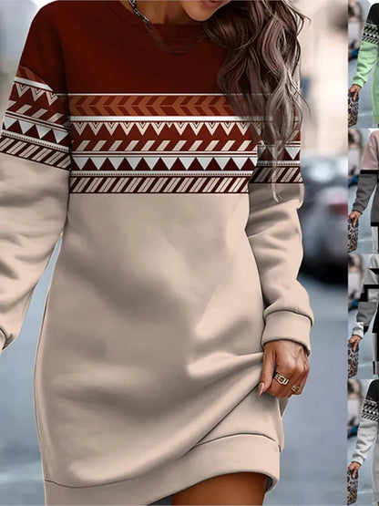 Automne hiver sweat robes pour femmes 2023 mode imprimé col rond à manches longues décontracté Robe ample nouvelle femme sweats Robe