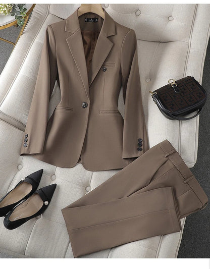 Costume Blazer Bleu Décontracté pour Femme, Tenue de Bureau, Manches sulf, Veste à Bouton Unique, Ensemble 2 Pièces, Chic, Mode, Pantalon, Élégant