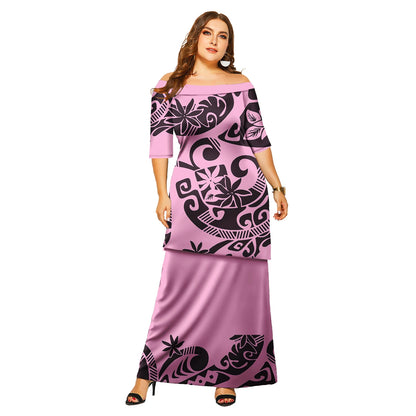 Tapa Tribal Design Tongan Puletasi Ensembles Robe Polynésienne Samoan Grande Taille Femmes Ensemble Deux Pièces