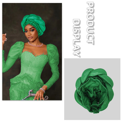 Couvre-chef africain Auto Gele déjà fabriqué, Turban brillant pour femmes, Hijab nigérian tressé, couvre-chef pour fête de mariage