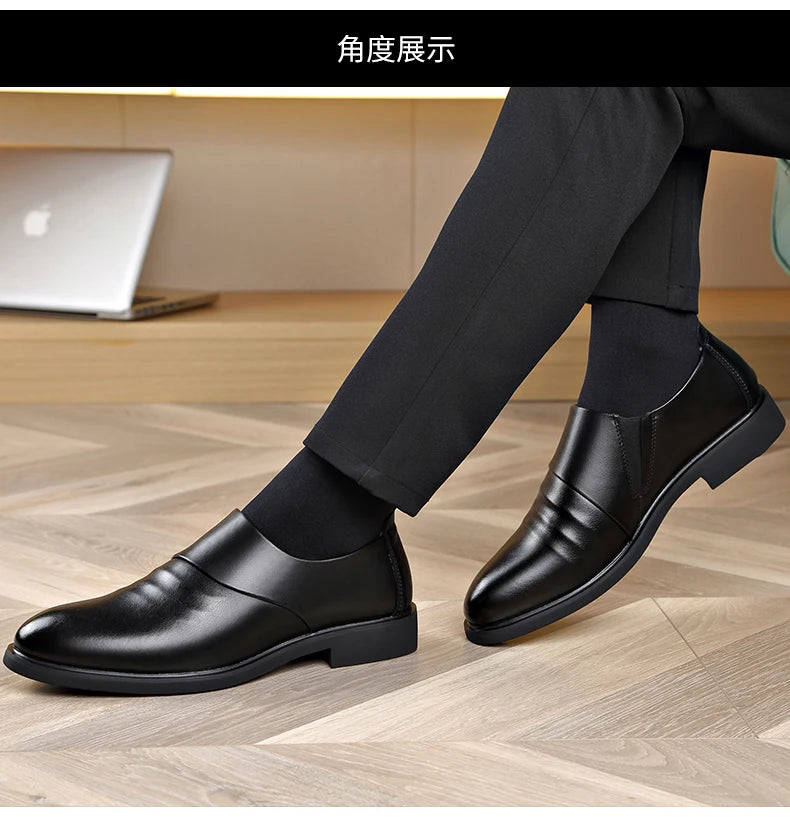 Chaussures plates en cuir véritable pour hommes, rehaussantes de 6CM, chaussures d'affaires formelles en cuir, chaussures de mariage décontractées britanniques, nouvelle collection
