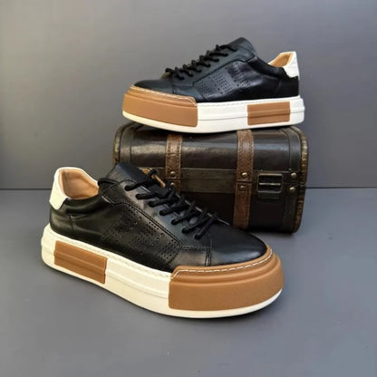 Hommes chaussures en cuir véritable à lacets couleurs mélangées plate-forme chaussures Hip Hop respirant espadrilles décontractées hommes bout rond chaussures d'entraînement