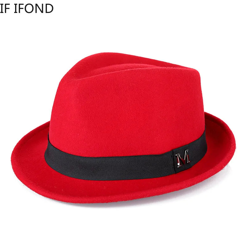 Hommes hiver épais chaud feutre Fedora chapeaux laine Gentleman Jazz casquette homburg mâle classique à bord étroit chapeau haut-de-forme