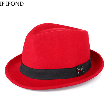 Hommes hiver épais chaud feutre Fedora chapeaux laine Gentleman Jazz casquette homburg mâle classique à bord étroit chapeau haut-de-forme