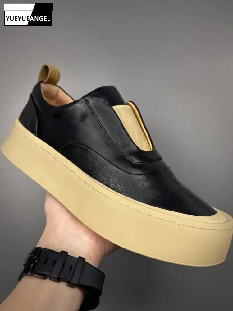 Mocassins à enfiler en cuir véritable pour hommes, chaussures de loisirs respirantes, mode, Style polyvalent, bout rond, plateforme, chaussures décontractées, qualité supérieure