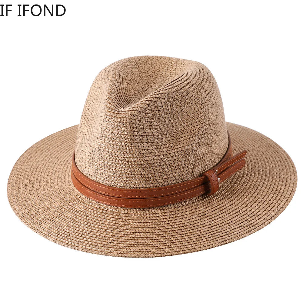 56-58-59-60CM nouveau chapeau de paille de forme souple Panama naturel été femmes/hommes casquette de soleil de plage à large bord Protection UV chapeau Fedora