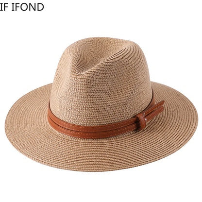 56-58-59-60CM nouveau chapeau de paille de forme souple Panama naturel été femmes/hommes casquette de soleil de plage à large bord Protection UV chapeau Fedora