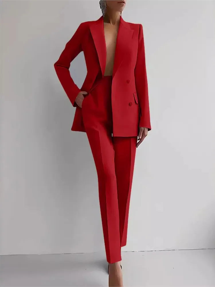 Printemps décontracté à manches longues costume ensemble automne élégant bureau dame solide mince hauts Blazer pantalon deux pièces ensembles femmes tenue 2025