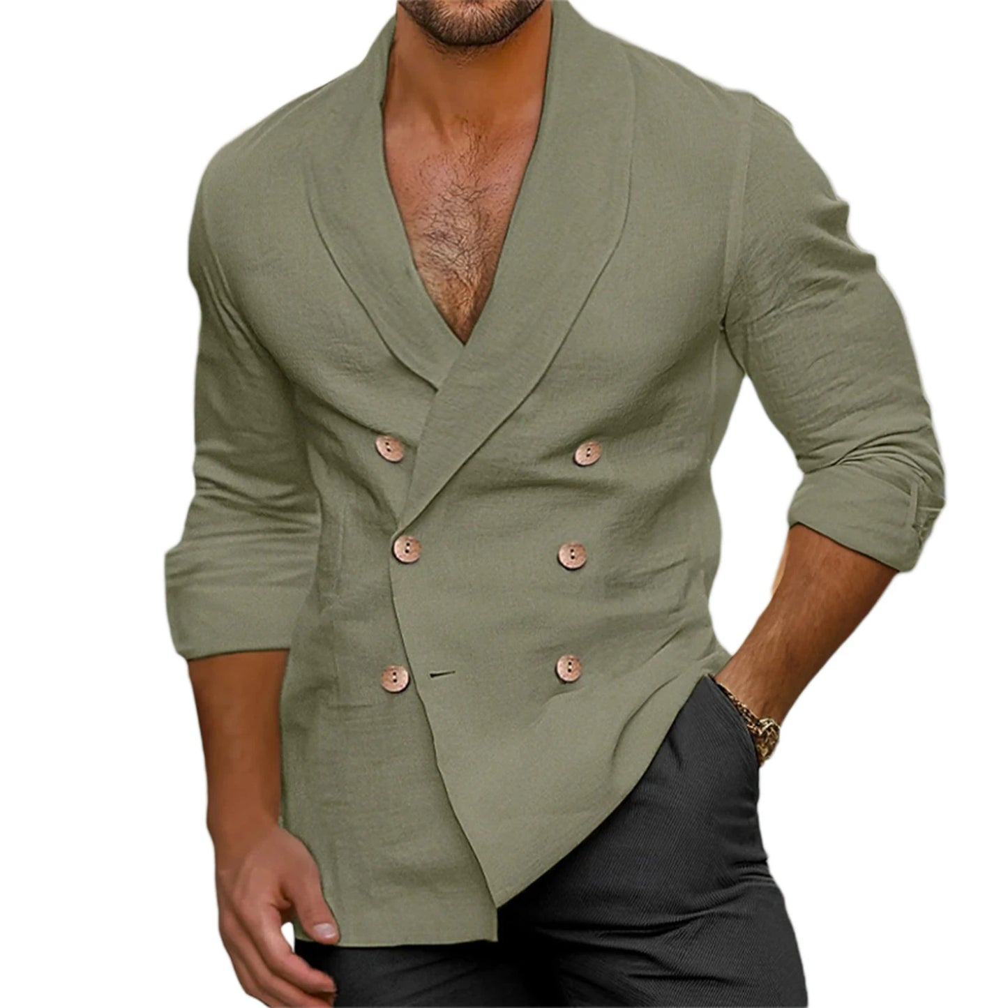 Chemises à col en V pour hommes, manches longues, double boutonnage, coupe couvertes, solide, document décontracté, mode confortable, automne