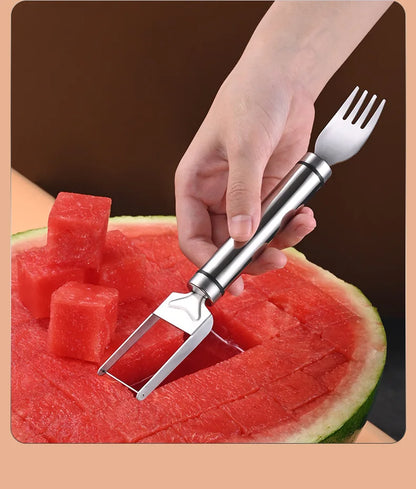 Outil de coupe de pastèque en acier inoxydable, fourchette à pastèque fonctionnelle, trancheur, outil de tranchage pour Melons, fourchette à fruits, Gadgets de cuisine