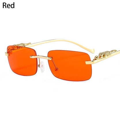 Lunettes de soleil carrées sans monture pour femmes et hommes, bord coupé, léopard doré, petite monture, concepteur rétro, lunettes d'ombre, UV400 oculos