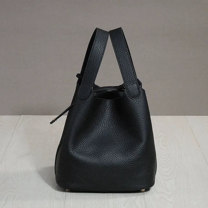 Sac à lunch en cuir de vachette véritable, panier alimentaire E27, sac à main de pique-nique Amazon, poignée supérieure souple, 2024 importé