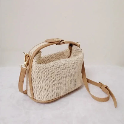 Yogodlns été petit sac à main en paille sac à bandoulière tendance tissé seau sac à bandoulière décontracté bord de mer sac de plage filles poignée fourre-tout